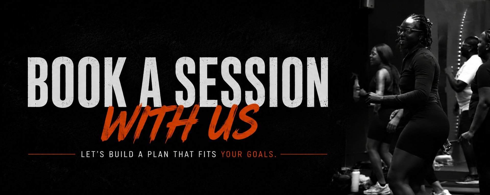 Book a session promotional banner with silhouettes of musicians playing instruments and text encouraging goal planning